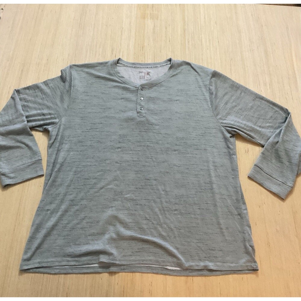 Mens Muk Luk Henley Shirt Gray Long Sleeve Pullover Sweater Size 2XL